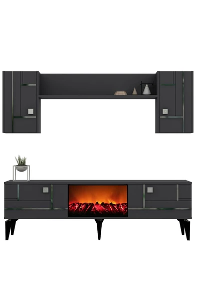cantek dizayn MADDERA ŞÖMİNELİ TV ÜNİTESİ TAKIMI ANTRASİT-GÜMÜŞ - 3