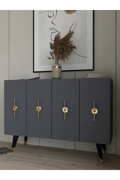 cantek dizayn Quartct (KM120) Konsol ,çok Amaçlı Dolap Antrasit-altın (RAMADA KULP) - 2