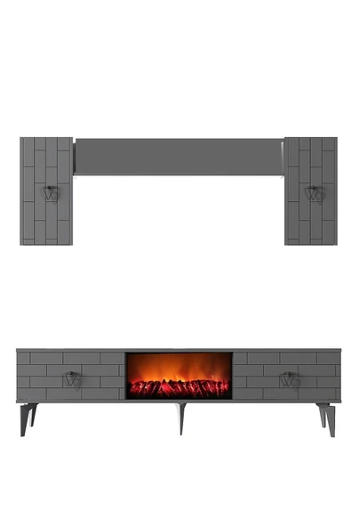 cantek dizayn Varrna Tv Ünitesi Takım Şömineli Antrasit-antrasit - 4