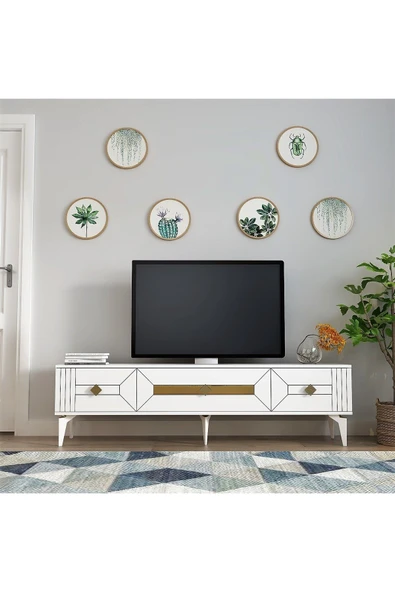 cantek dizayn CENNEYRA TV SEHPASI (ALT MODÜL) BEYAZ-ALTIN ürün görseli