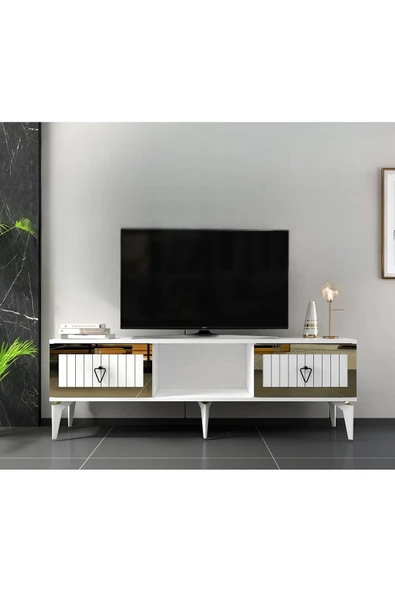cantek dizayn LİİNDA TV SEHPASI (ALT MODÜL) BEYAZ-ALTIN - Resim 2
