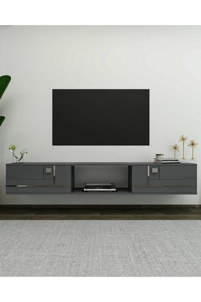 cantek dizayn AREDAMCT DUVARA MONTAJ TV SEHPASI ANTRASİT-GÜMÜŞ ürün görseli