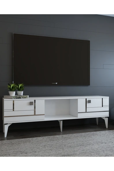 cantek dizayn MADERACT TV SEHPASI BEYAZ-GÜMÜŞ - Resim 2
