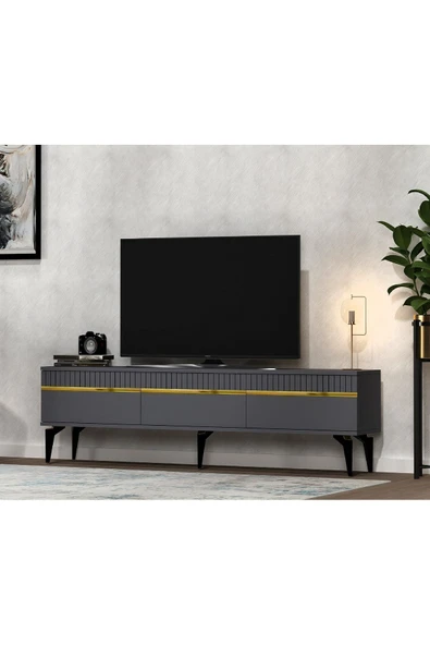 cantek dizayn Defne 180 Cm Tv Sehpası (ALT MODÜL) Antrasit-altın - Resim 2