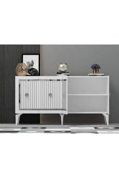 cantek dizayn NOVA TV SEHPASI (alt modül) ve KONSOL 2'Lİ SALON TAKIMI BEYAZ-GÜMÜŞ - 4
