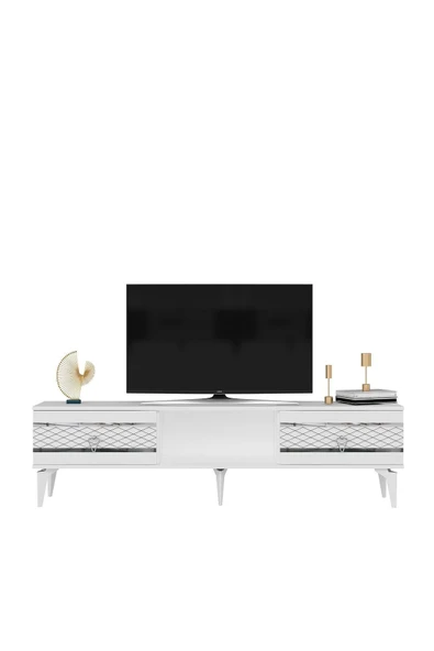 cantek dizayn PELLİN TV SEHPASI BEYAZ-GÜMÜŞ - Resim 4