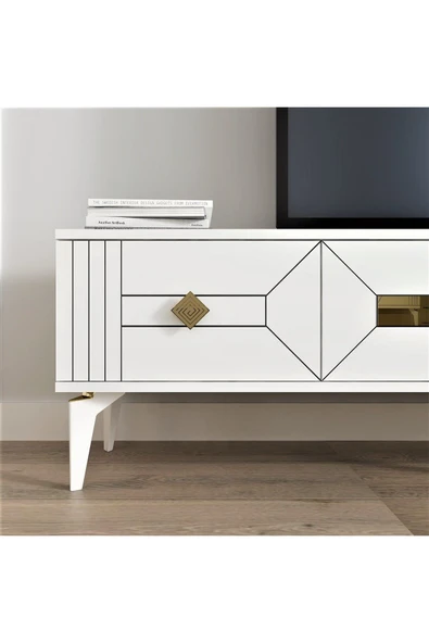 cantek dizayn CENNEYRA TV SEHPASI (ALT MODÜL) BEYAZ-ALTIN - Resim 4