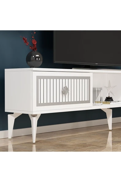 cantek dizayn 150 Cm Nil Tv Sehpası (alt Modül) Beyaz-gümüş - Resim 3