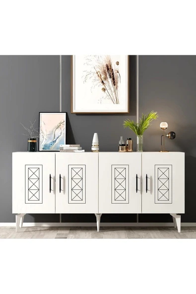 cantek dizayn SHUMENN KONSOL LAZER DESENLİ ,  4 KAPAKLI - BEYAZ - 2