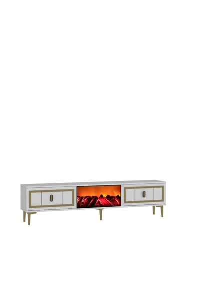 cantek dizayn ORİONCT ŞÖMİNELİ (A) TV SEHPASI BEYAZ-ALTIN - 4