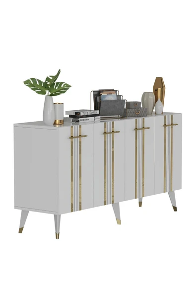 cantek dizayn ASEL TV ÜNİTESİ ve KONSOL 2'Lİ SALON TAKIMI BEYAZ-ALTIN - 5