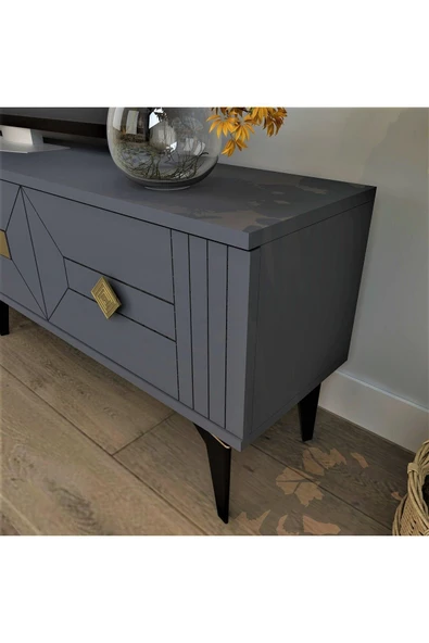 cantek dizayn Cenneyra 180 Cm 3 Kapaklı Tv Sehpası (ALT MODÜL) Antrasit-gümüş - 5