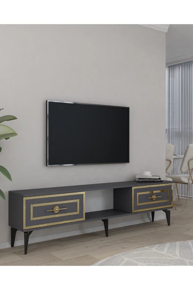 cantek dizayn VİOLACT TV SEHPASI ANTRASİT-ALTIN - Resim 2