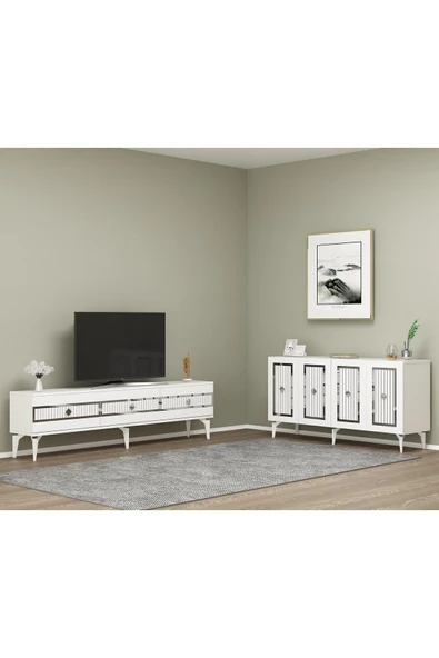 cantek dizayn Nora Tv Sehpası (ALT MODÜL) Ve Konsol 2'li Salon Takımı Beyaz-gümüş ürün görseli