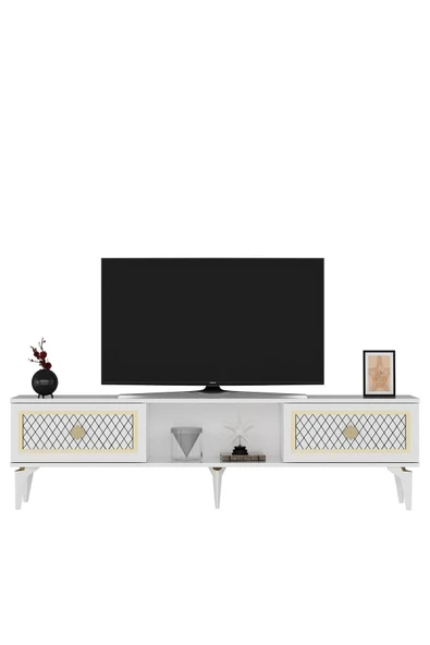 cantek dizayn Heerry Tv Sehpası Alt Modül Beyaz-altın - Resim 4