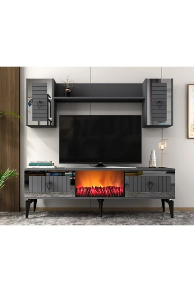 cantek dizayn LİNDA ŞÖMİNELİ TV ÜNİTESİ TAKIMI ANTRASİT-GÜMÜŞ ürün görseli