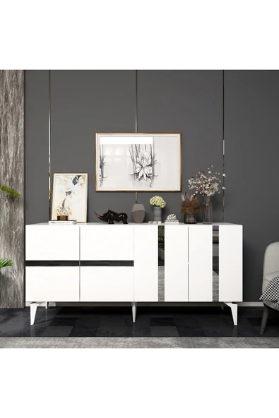 cantek dizayn VANNİA TV SEHPASI ve KONSOL 2'li SALON TAKIMI BEYAZ-GÜMÜŞ - Resim 3