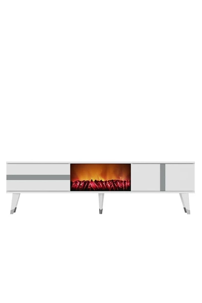 cantek dizayn Vannia Tv Sehpası Şömineli (ALT MODÜL) Beyaz-gümüş - Resim 7