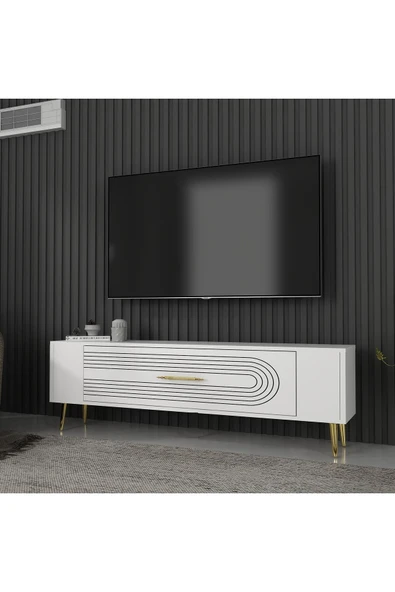 cantek dizayn Retrol3ct Tv Sehpası Beyaz-altın - Resim 2