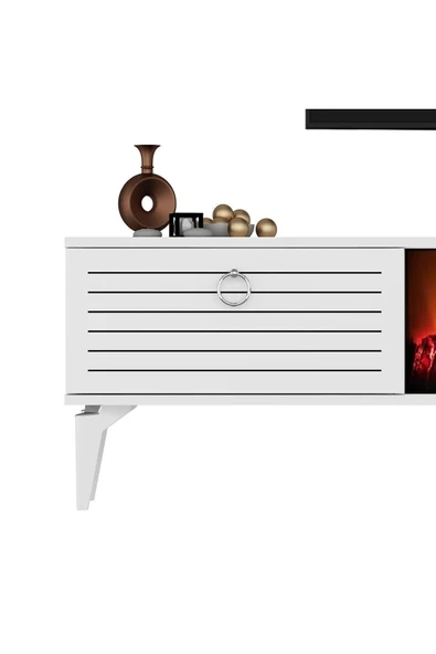 cantek dizayn ARRONA TV SEHPASI (ALT MODÜL) ŞÖMİNELİ BEYAZ-BEYAZ - Resim 2