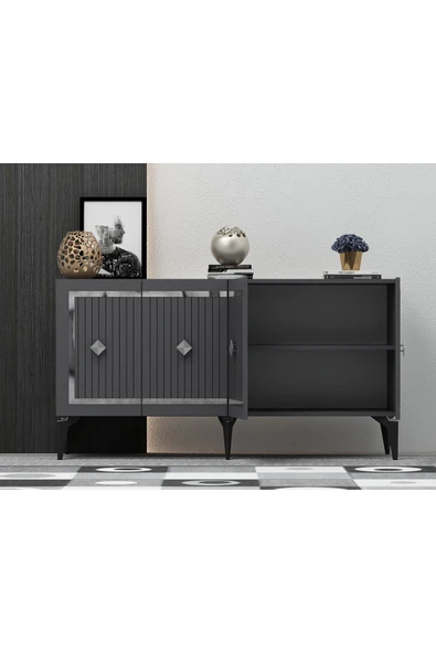 cantek dizayn NOVA TV SEHPASI (alt modül) ve KONSOL 2'Lİ SALON TAKIMI ANTRASİT-GÜMÜŞ - Resim 4