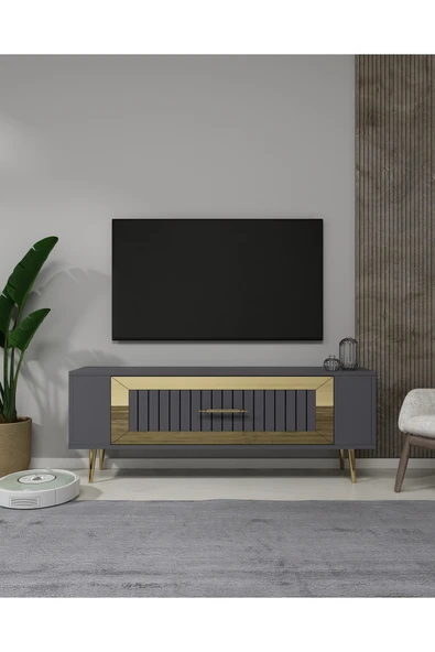 cantek dizayn RETROLP3CT TV SEHPASI ANTRASİT-ALTIN ürün görseli