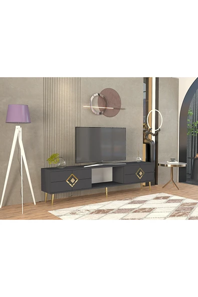 cantek dizayn ROBBERCT TV SEHPASI ANTRASİT-ALTIN - Resim 2