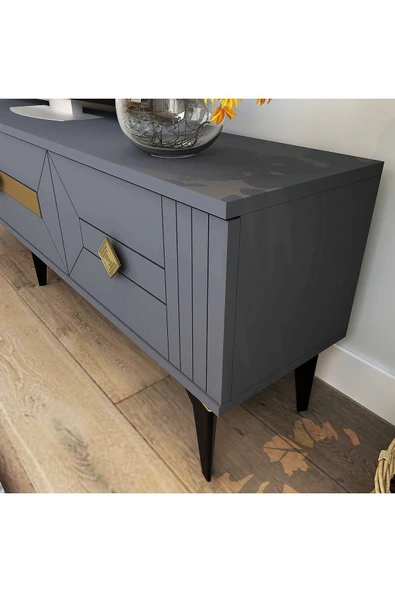 cantek dizayn Cenneyra 180 Cm 3 Kapaklı Tv Sehpası (ALT MODÜL) Antrasit-gümüş - 6