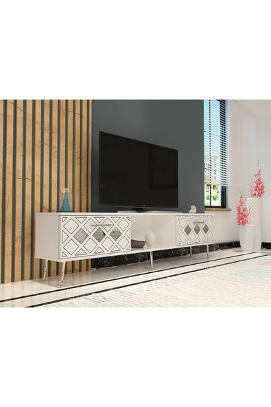 cantek dizayn DOMECT TV SEHPASI BEYAZ-GÜMÜŞ - 2