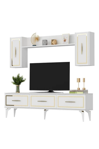 cantek dizayn VANESSA TV ÜNİTESİ TAKIMI BEYAZ-ALTIN - 4