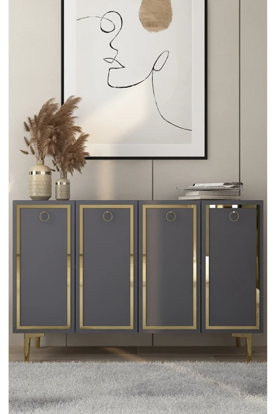 cantek dizayn WOLLYCT (KM120) KONSOL,ÇOK AMAÇLI DOLAP ANTRASİT-ALTIN ürün görseli