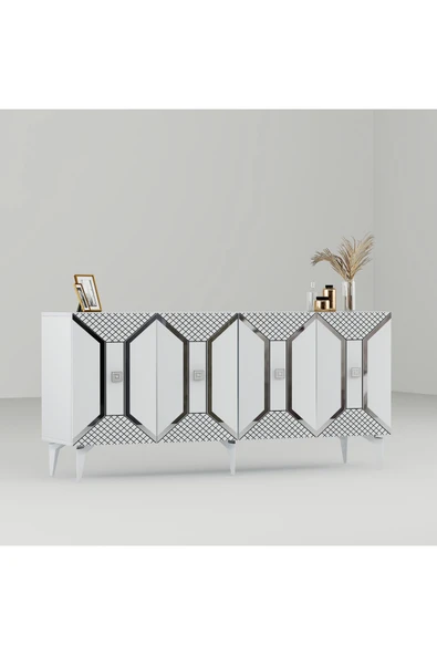 cantek dizayn YUMMEDİ PLEKSİ DESENLİ LAZER ÇİZGİLİ KONSOL BEYAZ-GÜMÜŞ - Resim 7