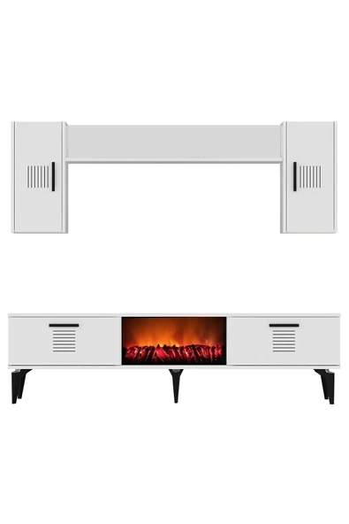 cantek dizayn ASSİMO TV ÜNİTESİ ŞÖMİNELİ TAKIM BEYAZ-BEYAZ - 6