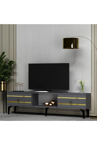 cantek dizayn PELLİN TV SEHPASI ANTRASİT-ALTIN - Resim 2
