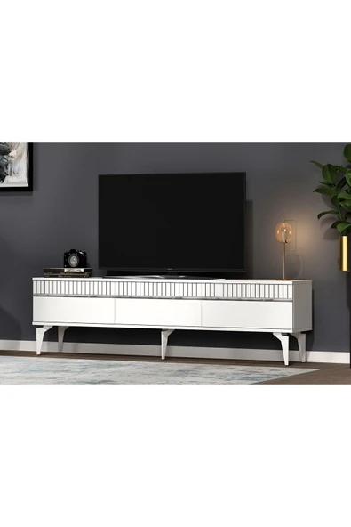 cantek dizayn Defne 180 Cm Tv Sehpası (ALT MODÜL) Beyaz-gümüş ürün görseli