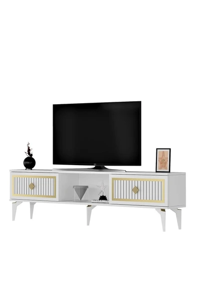 cantek dizayn 150 Cm Nil Tv Sehpası (alt Modül) Beyaz-altın - 5