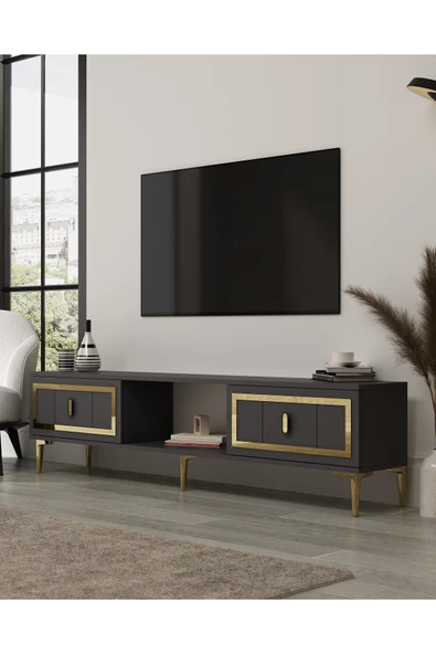 cantek dizayn ORİONCT TV SEHPASI ANTRASİT-ALTIN - 2