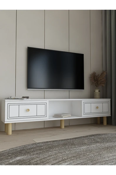 cantek dizayn DARİOCT BOHEM TV SEHPASI BEYAZ-BEYAZ - Resim 2