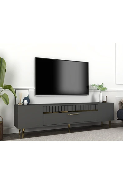 cantek dizayn DEKOLP1CT TV SEHPASI ANTRASİT-ALTIN - 2