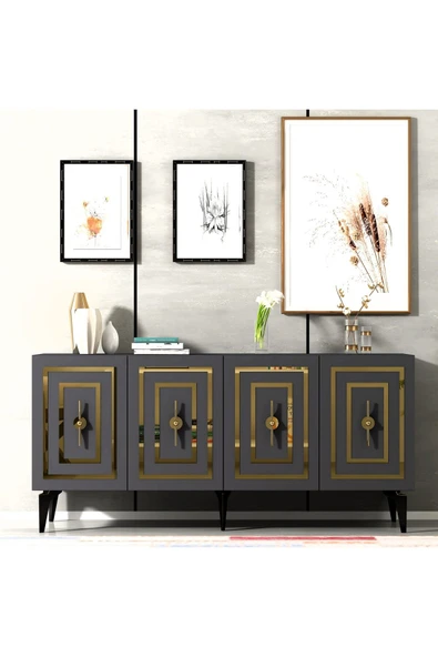cantek dizayn VİOLLA LAZER DESENLİ 4 KAPAKLI KONSOL ANTRASİT-ALTIN - Resim 6