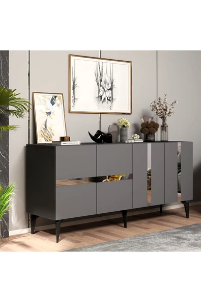 cantek dizayn VANNİA KONSOL 4 KAPAKLI ANTRASİT-GÜMÜŞ ürün görseli