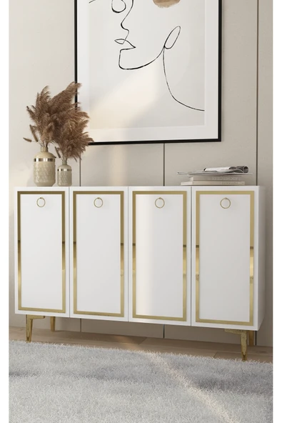 cantek dizayn WOLLYCT (KM120) KONSOL,ÇOK AMAÇLI DOLAP BEYAZ-ALTIN - 2