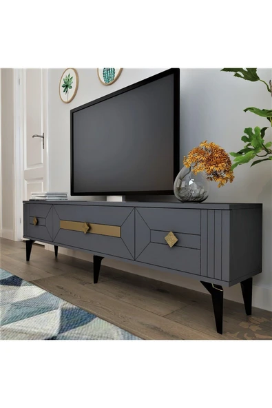 cantek dizayn Cenneyra 180 Cm 3 Kapaklı Tv Sehpası (ALT MODÜL) Antrasit-gümüş - 3