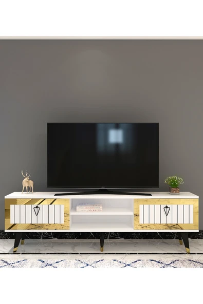 cantek dizayn Lidya Tv Stand Beyaz-altın ürün görseli