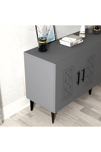 cantek dizayn SHUMENN KONSOL LAZER DESENLİ ,  4 KAPAKLI - ANTRASİT - Resim 5