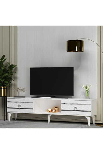 cantek dizayn PELLİN TV SEHPASI BEYAZ-GÜMÜŞ - Resim 2