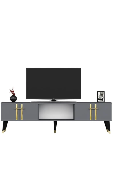 cantek dizayn ASEL TV SEHPASI (ALT MODÜL) ANTRASİT-ALTIN - Resim 6