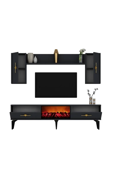 cantek dizayn ZENNİT ŞÖMİNELİ TV ÜNİTESİ TAKIMI ANTRASİT-ANTRASİT - 7