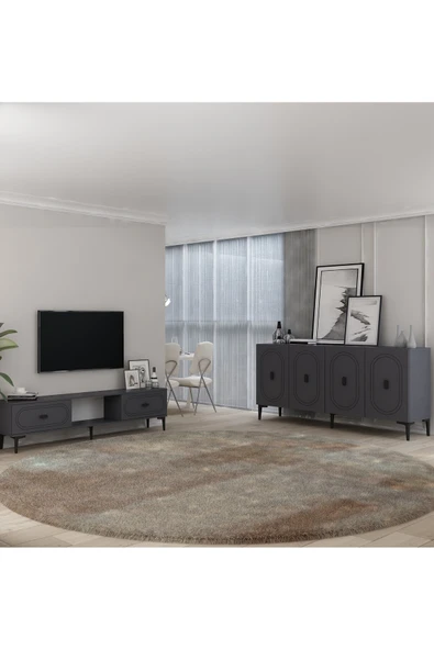 cantek dizayn WENYCT KONSOL (KB150), TV SEHPASI 2 Lİ SALON TAKIMI ANTRASİT-ANTRASİT ürün görseli
