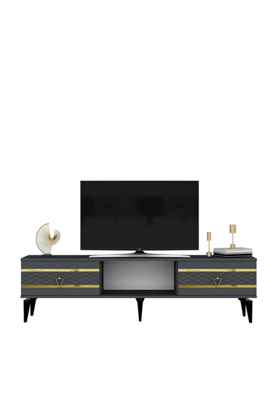 cantek dizayn PELLİN TV SEHPASI ANTRASİT-ALTIN - Resim 4